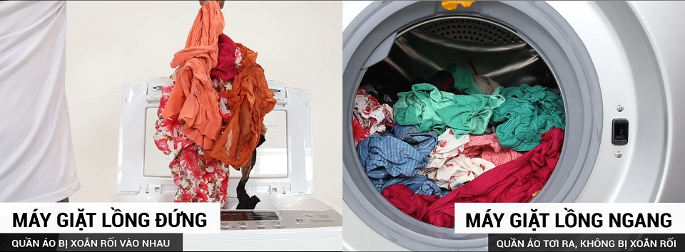 sử dụng máy giặt lồng ngang, quần áo sau khi lấy ra khỏi máy giặt tơi ra, không bị xoắn rối như máy giặt lồng đứng​